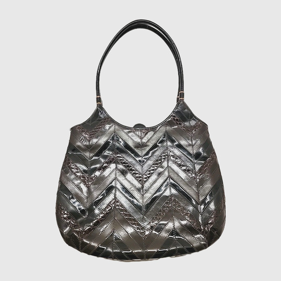 JUDITH LEIBER 80s Vtg ShoulderBag Leather Patchwork Brown Black Gold Accent RARE - Picture 1 of 16